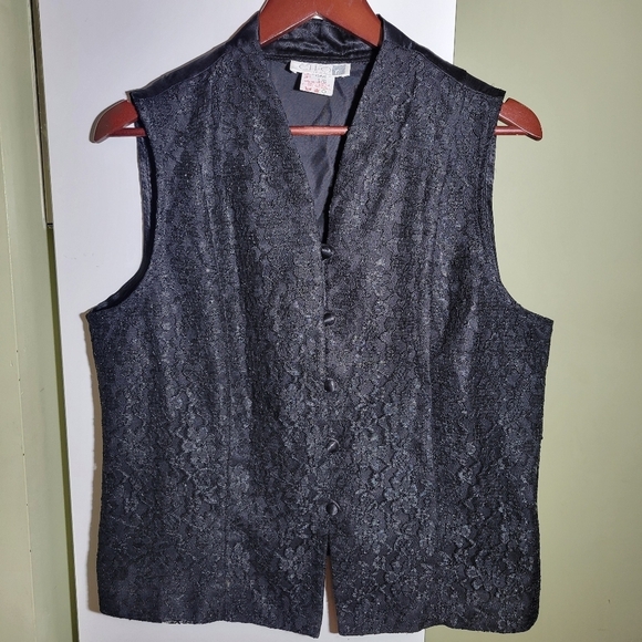 ❤️ 3 for $35 vintage cleo petites tailored vest  lace black size large - Picture 1 of 5